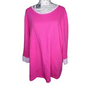 Fresh Produce 1X Papaya Pink Sunset Fresh Terry Sweatshirt, 3/4 Sleeve Bright